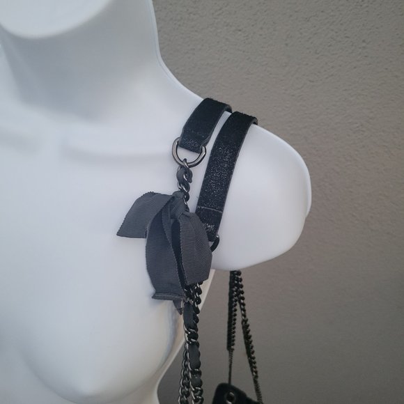 J Crew Suede Crossbody/Shoulder Purse w/ Chain Straps + Bow Tie Accents - Picture 10 of 16